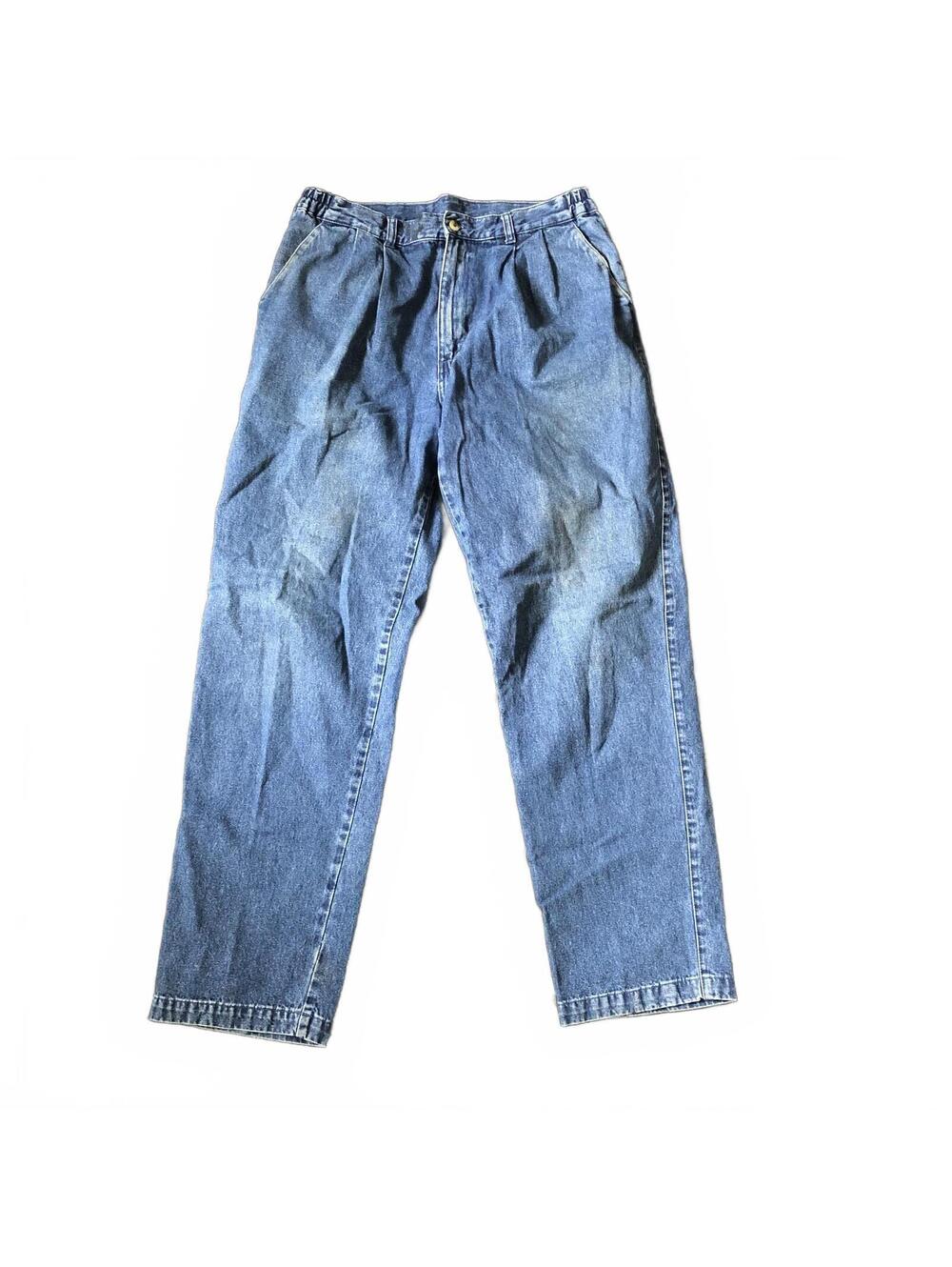 Vintage Timber Creek by Wrangler High Waist Pleated Blue Denim Jeans 34x32
